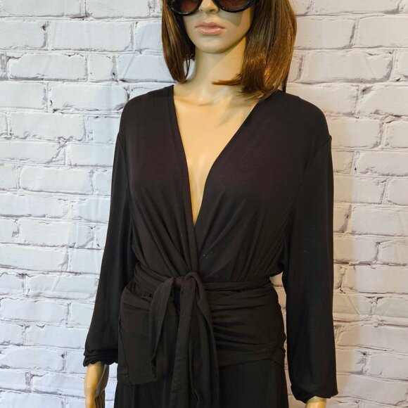 CAbi, Black long sleeve v-neck wrap dress - Picture 5 of 12
